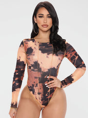 Y2K Tie Dye Long Sleeve Bodycon Bodysuit
