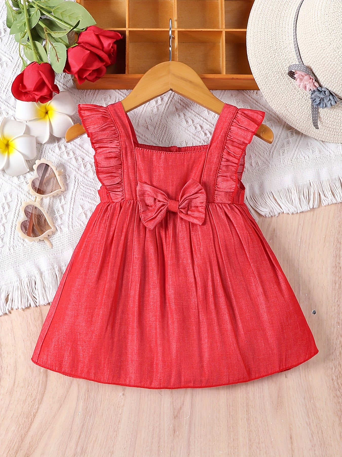 Baby Girl's Casual Bowknot Ruffle Trim Dress for Summer