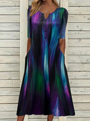 Casual Dress Women's Plus Print Button Decor Short Sleeve Dress