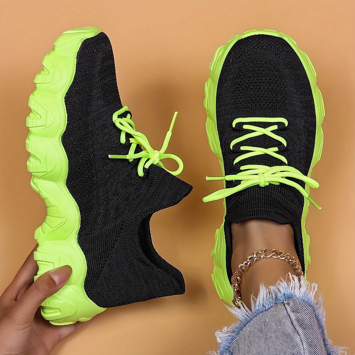 Thick Sole Shock Absorption Running Shoes Mesh Breathable Lace Up