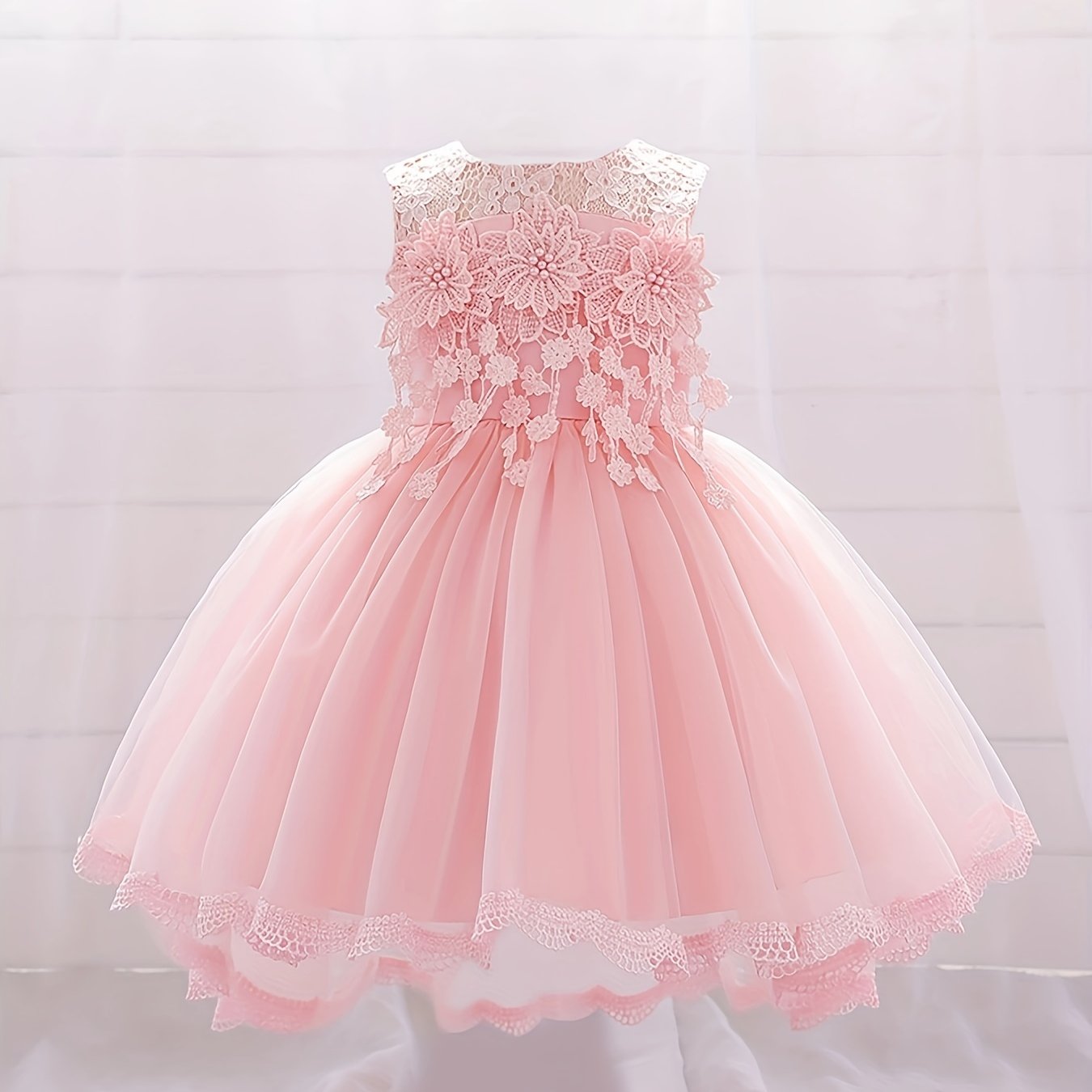 Mesh Floral Gown Dress Baby One year old Baby Birthday Party Wedding Flower Girl