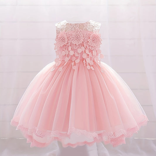 Mesh Floral Gown Dress Baby One year old Baby Birthday Party Wedding Flower Girl