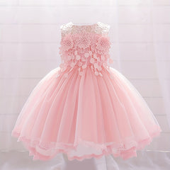 Mesh Floral Gown Dress Baby One year old Baby Birthday Party Wedding Flower Girl
