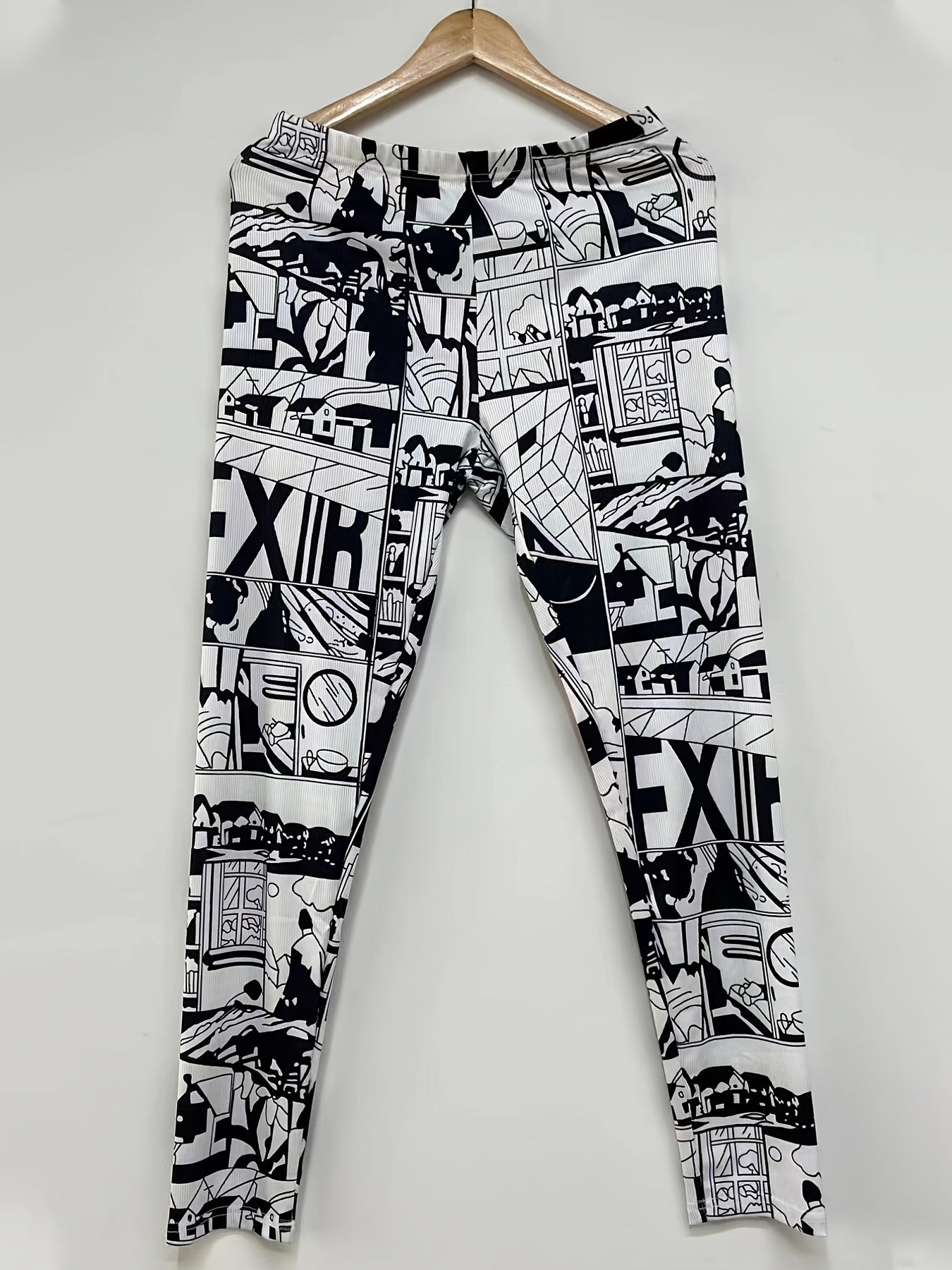 Graffiti Print Skinny Leggings Stretchy Casual Leggings Women's Clothing