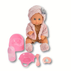 Baby Doll Playset with 5 Accessories Pink Bath & Drink Ready Doll Toy
