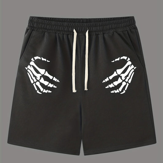 Hand Pattern Active Shorts with Drawstring