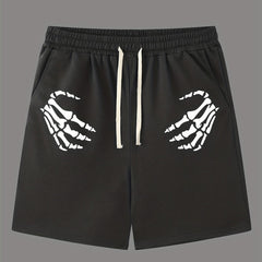 Hand Pattern Active Shorts with Drawstring