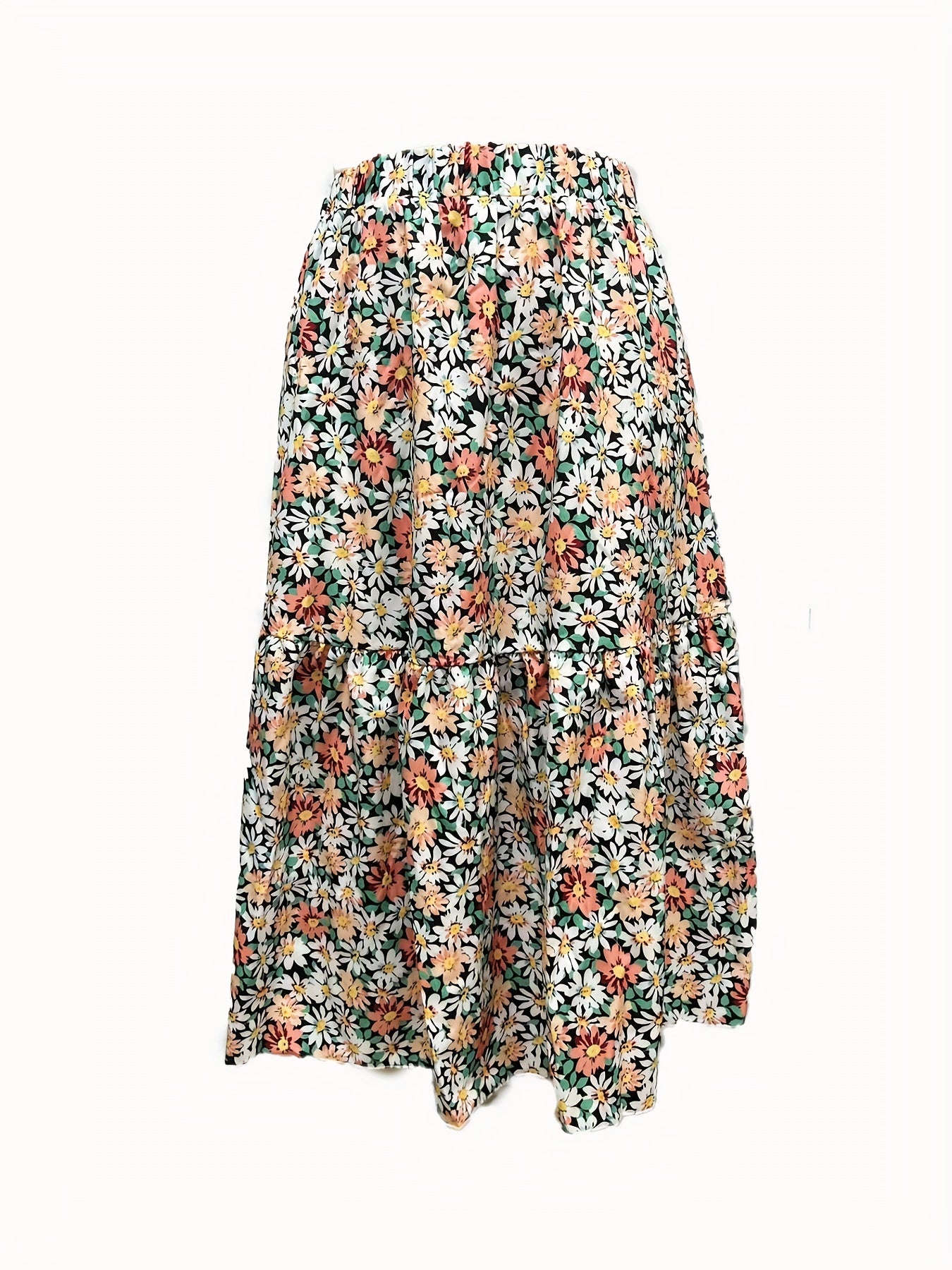 Floral Print Elastic Waist Midi Skirt Women's Clothing