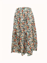 Floral Print Elastic Waist Midi Skirt Women's Clothing