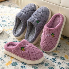 Women's Argyle Pattern Slippers Plush Lined Couple Shoes Comfortable Indoor