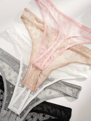 5pcs Star Pattern Mesh Thongs Semi-sheer Intimates Women's Lingerie