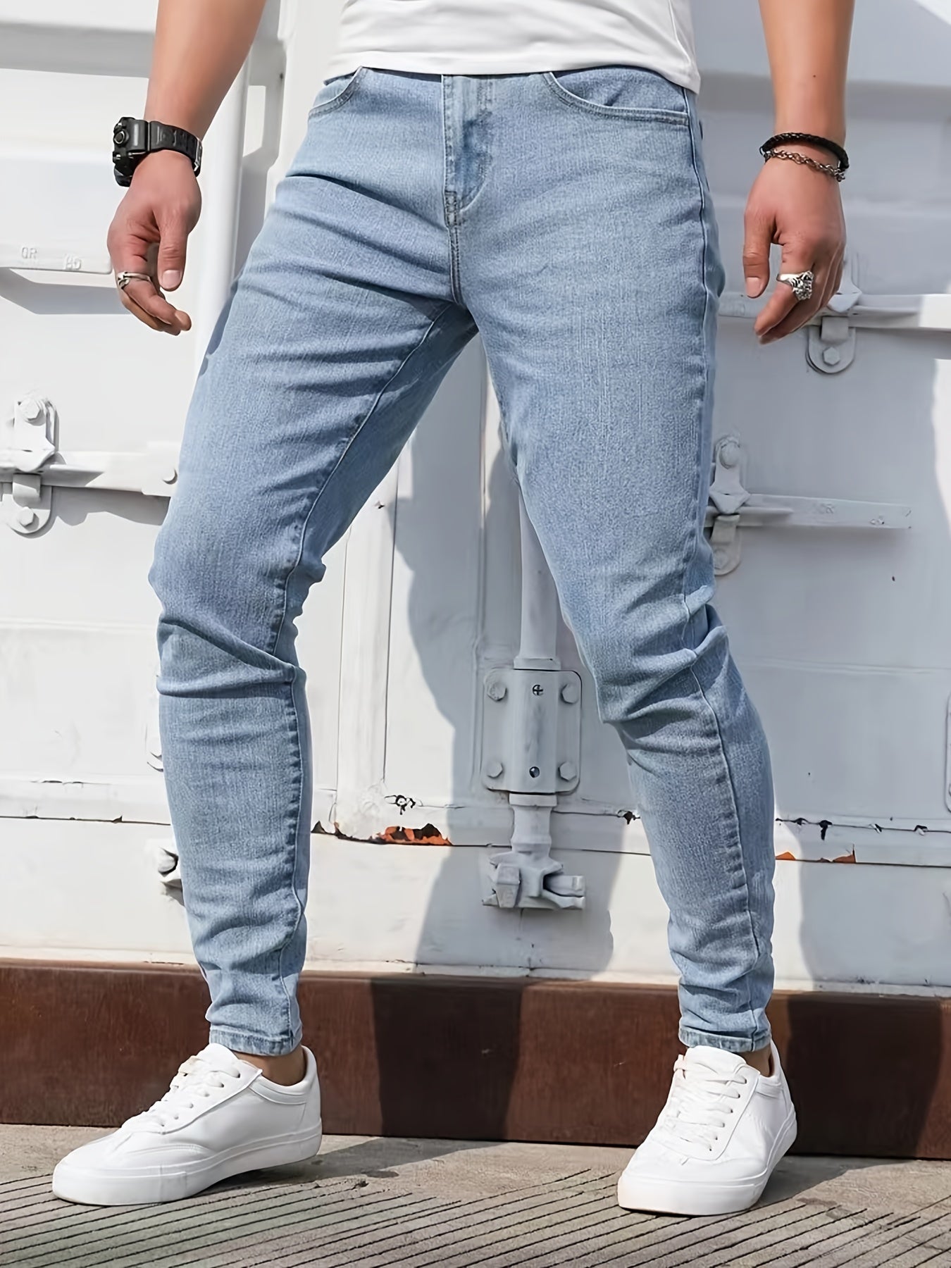 Men's Slim Fit Distressed Jeans for Spring Summer