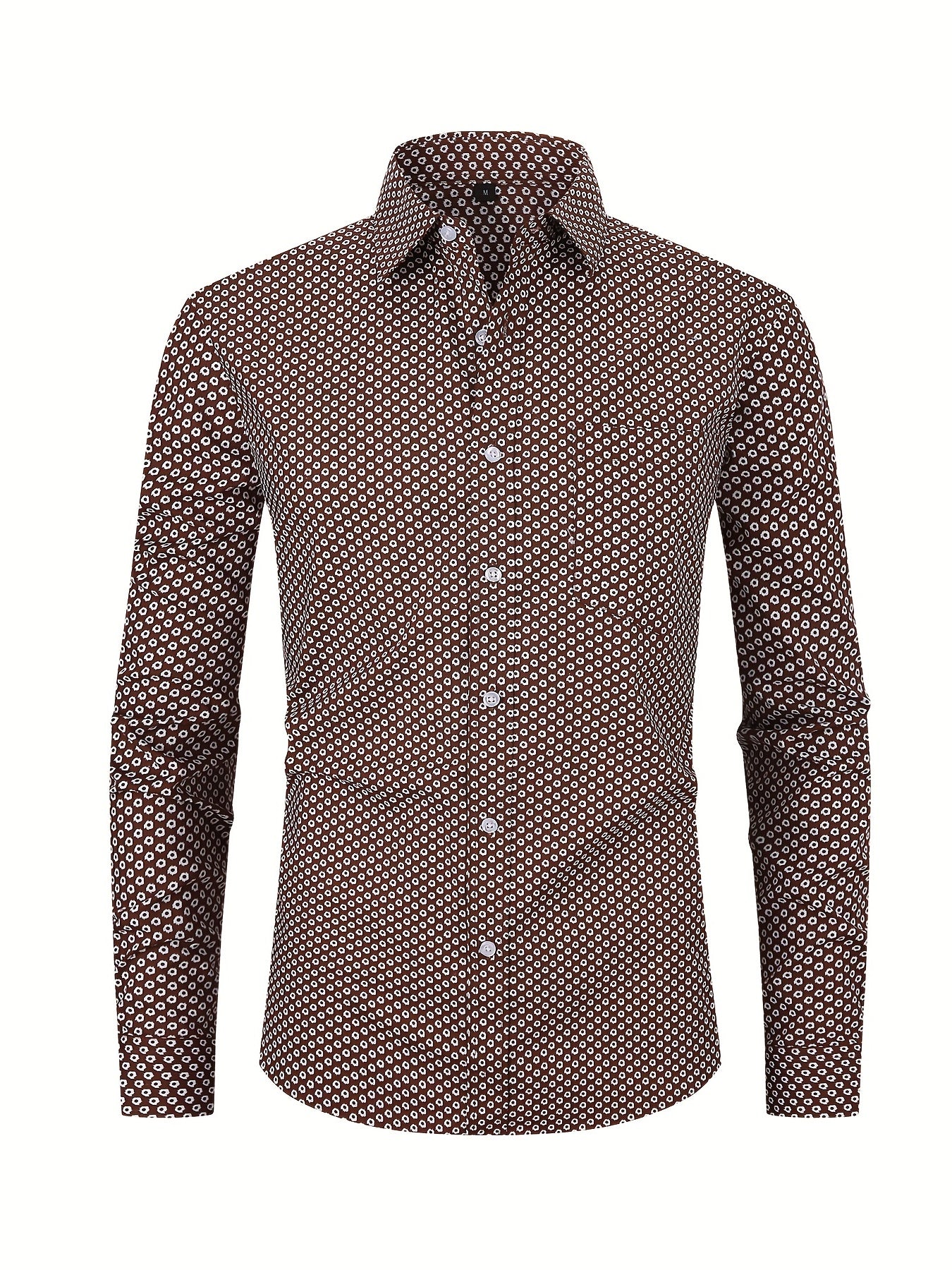 Men's Flower Print Formal Button Up Shirt with Chest Pocket