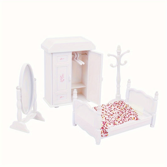 Stomle Family Dollhouse Bunk Bed Set - Cozy Orange Wooden Frame with Red Canopy