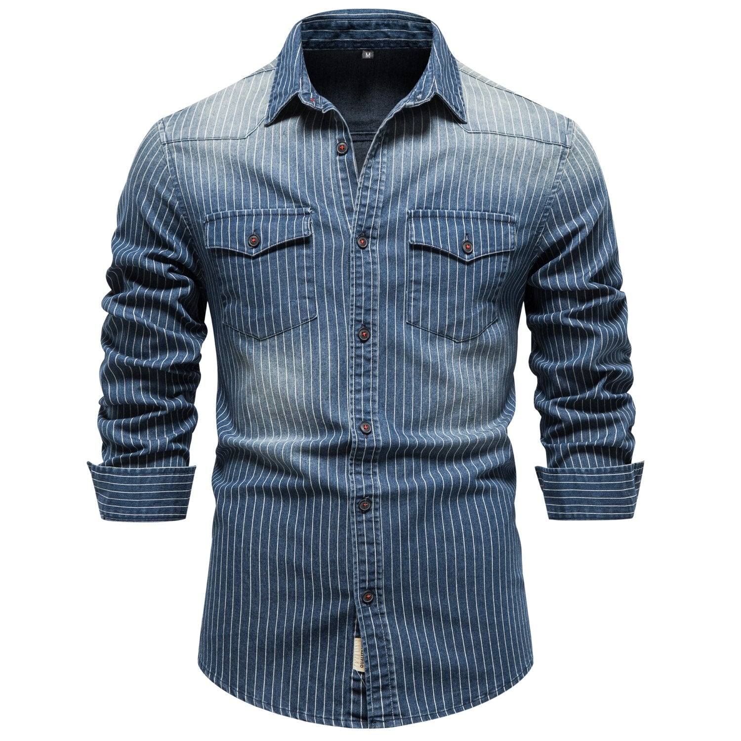 Men's Striped Stretch Denim Shirt Casual Slim Fit Jeans