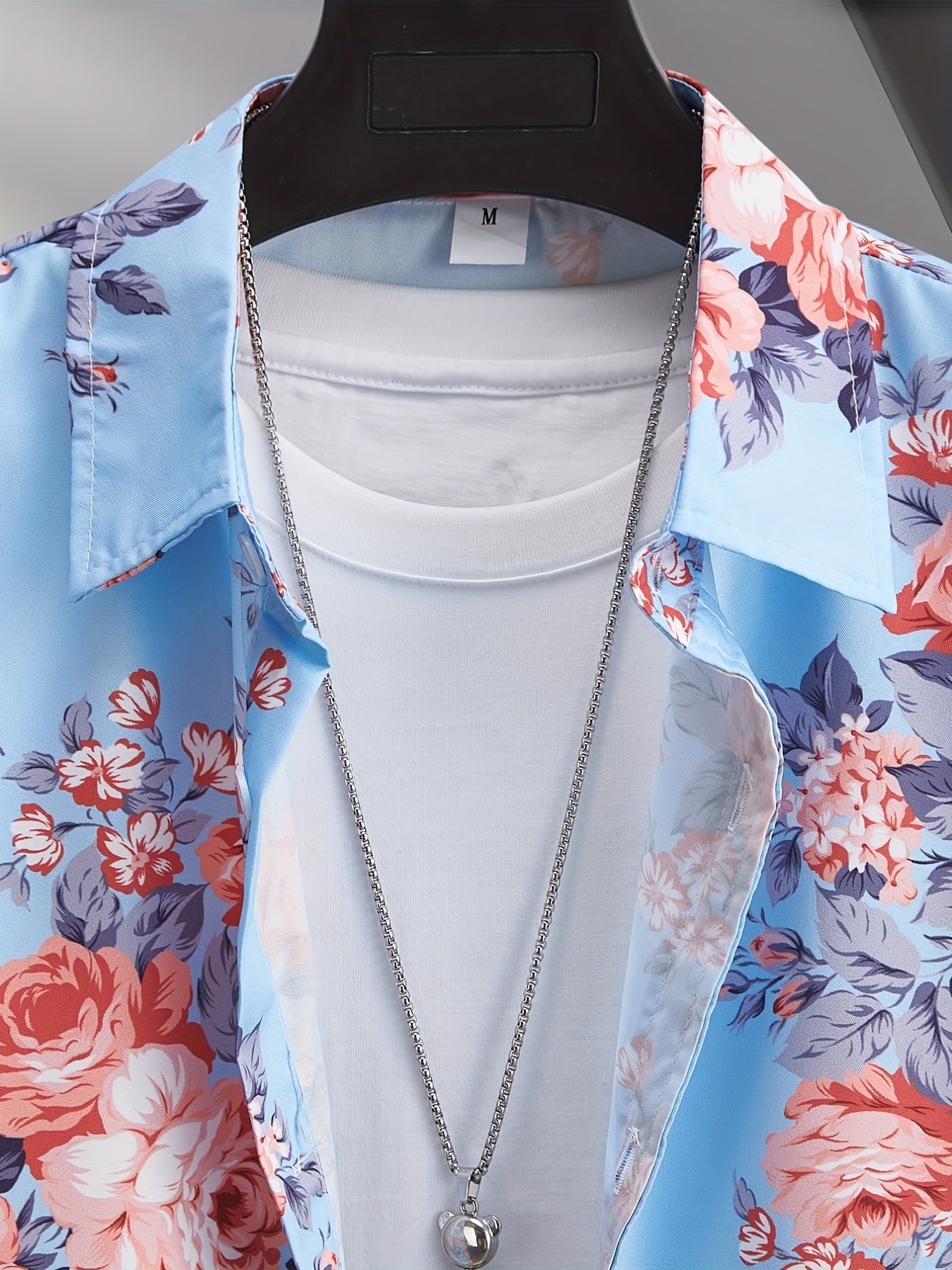 Men's Floral Print Short Sleeve Button Up Shirt