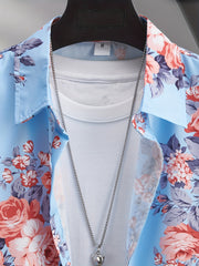 Men's Floral Print Short Sleeve Button Up Shirt