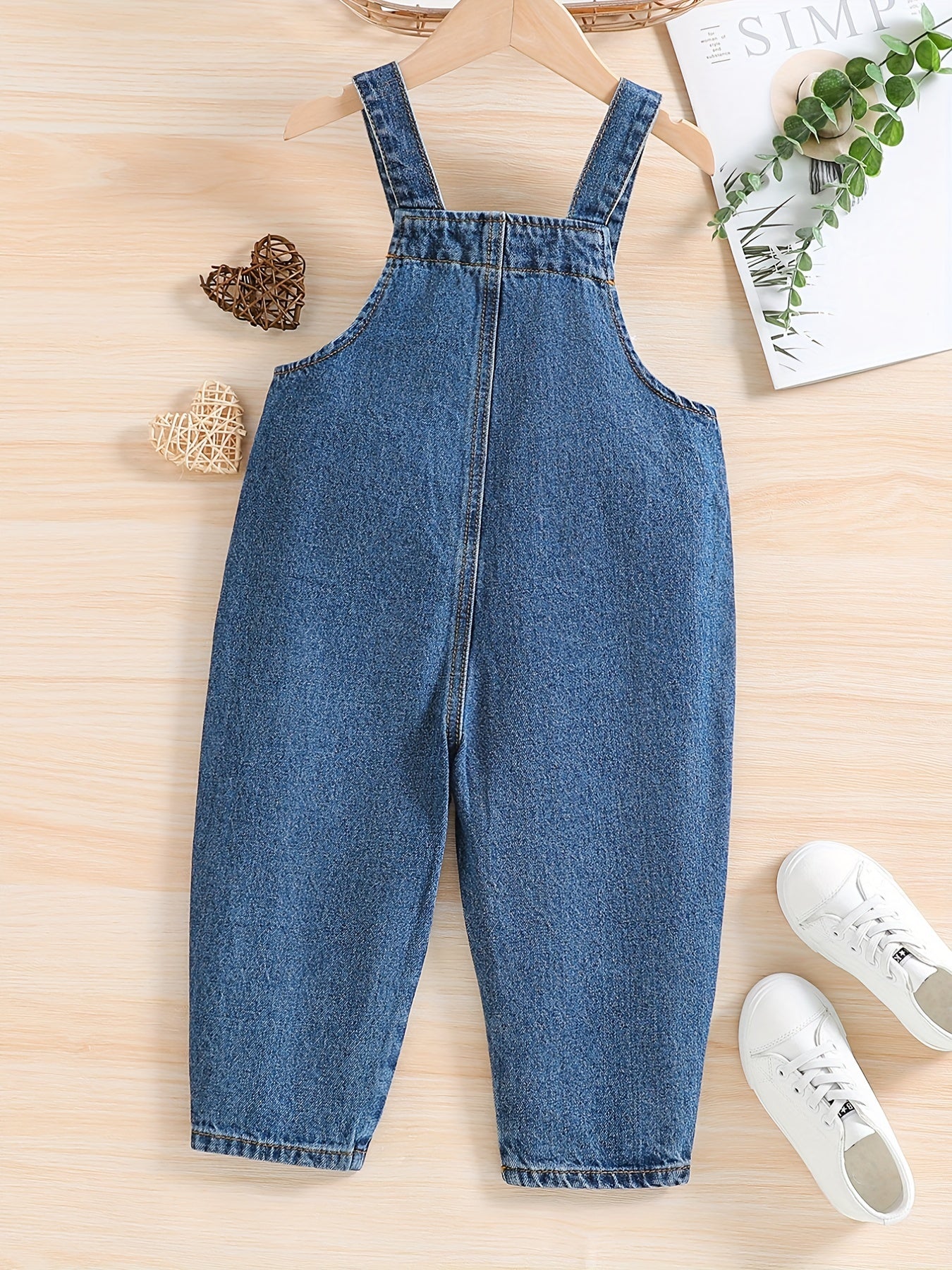 Girl's Heart Print Denim Overalls Jumpsuit Long Pants