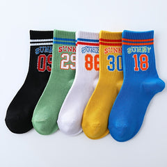5pairs Boys Kids Number Print Crew Socks Casual Sports Socks