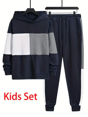 Boy's 2pcs Block Hoodie & Sweatpants Set Spring Fall Casual Outfits
