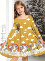 Snowflake Graphic Long Sleeve Dress Girls Christmas Party