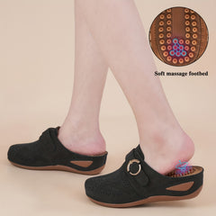 Women's Wedge Clogs Closed Toe Hollow Out Buckle Strap Decor Mules