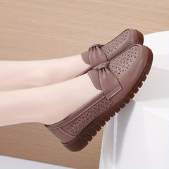 Women's Hollow Out Bow Loafers Soft Sole Shoes