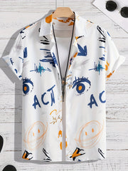 Doodle Eye Hawaiian Shirt Men's Button Up Short Sleeve Shirt