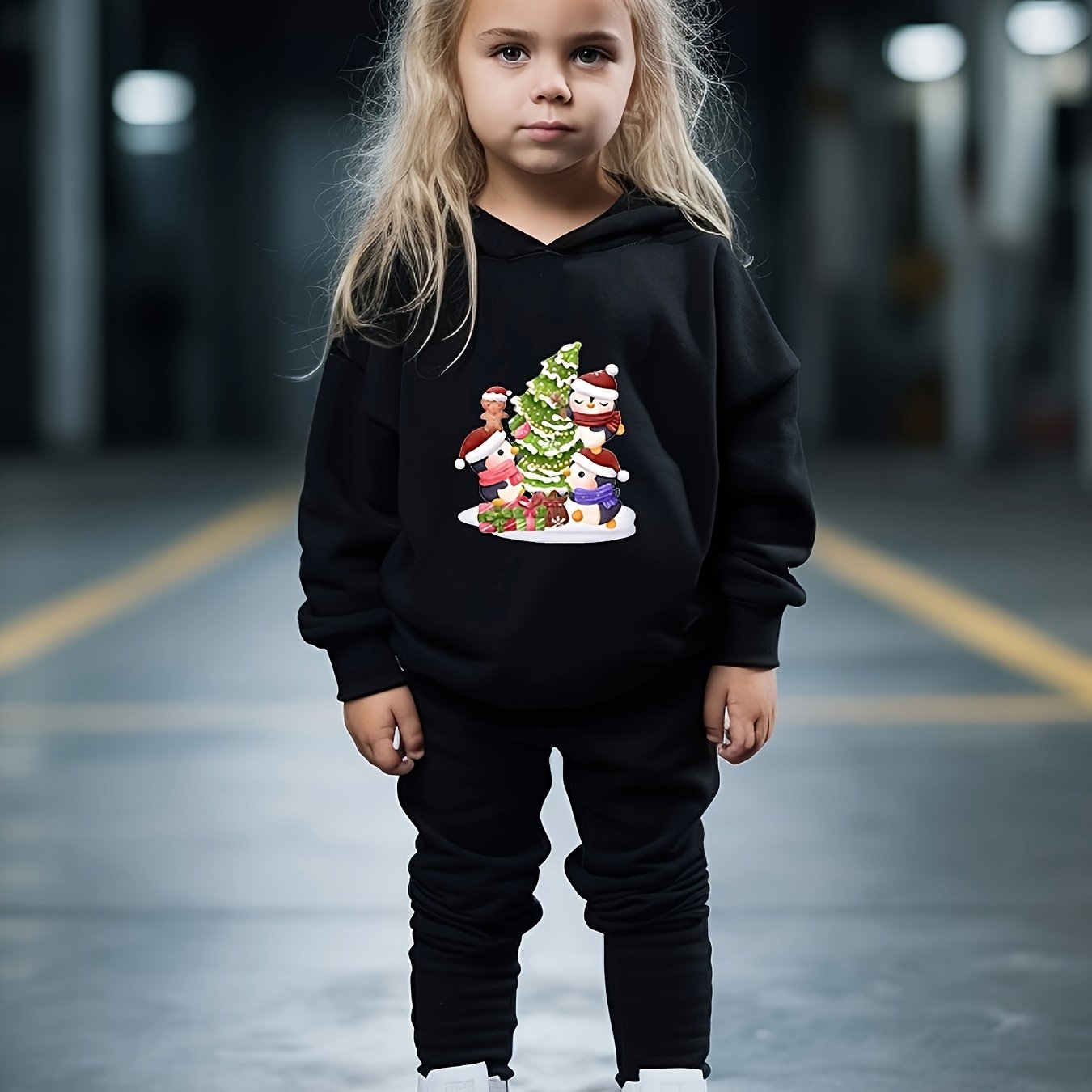 Girls Christmas Animals Tree Hooded Sweatshirt Top Sweatpants Set
