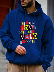 HI MOM LOVE Letter Print Hoodie Men's Casual Graphic Pullover Hooded Sweatshirt