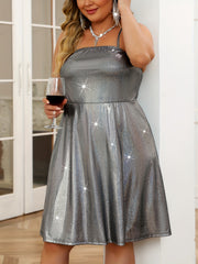 Glitter Backless Nipped Waist Cami Dress