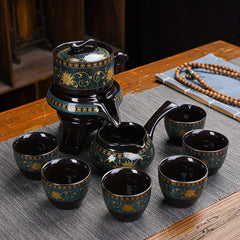 Retro Ceramic Tea Set with Stone Mill and Graphite Fortune Turn