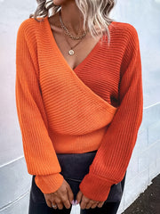 Colorblock Long Sleeve Surplice Neck Sweater