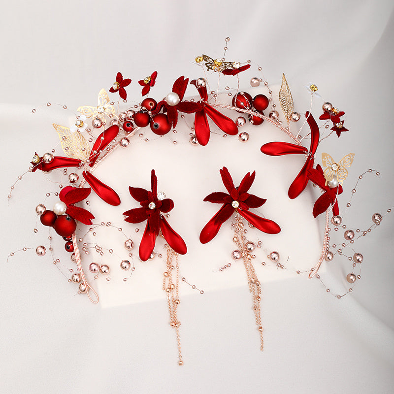 Velvet Flower Headband Bridal Head Piece Butterfly Decor Head Hoop