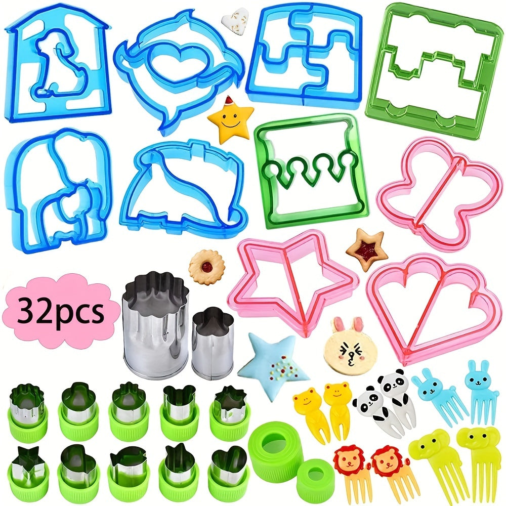 32pcs Sandwich Cutter with Fork & Fan - BPA Free Mold & Stainless Steel