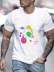 Funny Doodle Print Men's Graphic Crew Neck T shirt for Summer