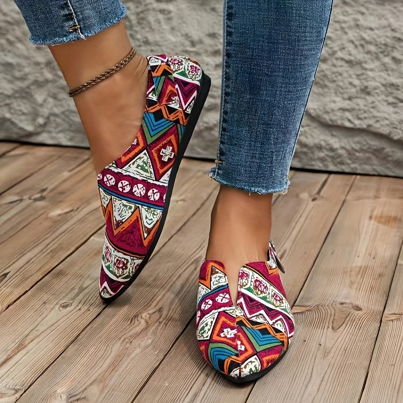 Women's Geometric Pattern Flat Shoes Point Toe Slip On Lightweight Shoes