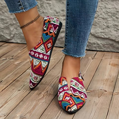 Women's Geometric Pattern Flat Shoes Point Toe Slip On Lightweight Shoes