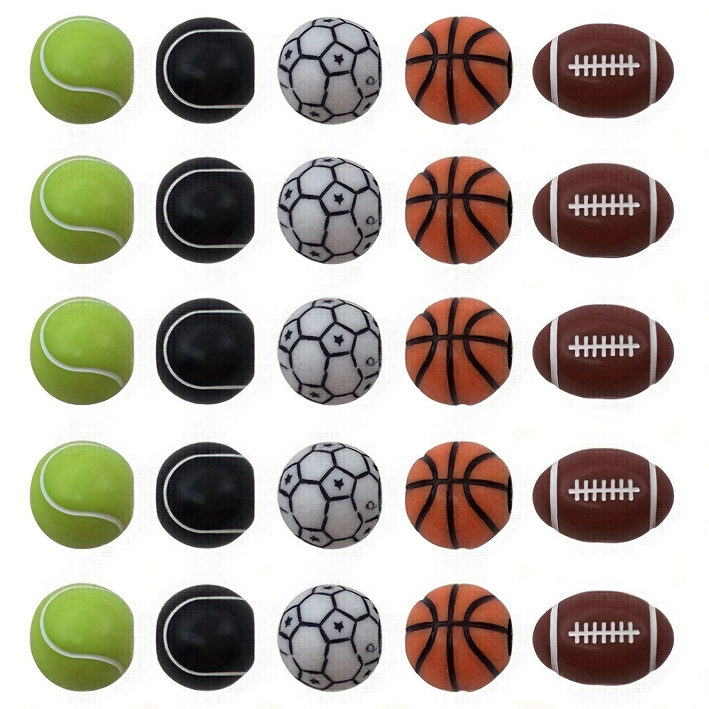 50 Sporty Beads Basketball Football Volleyball Softball Round Loose Ball Bead