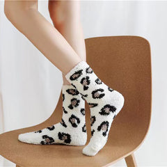 Women's Leopard Print Fuzzy Socks Warm Slipper Socks
