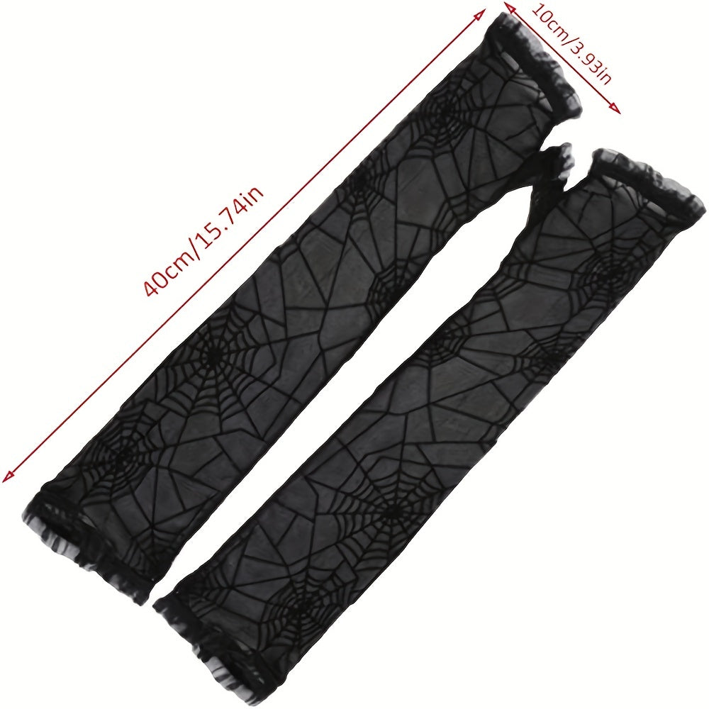 74in Women's Lace Spider Web Witch Gloves for Halloween