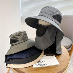 UV Protection Wide Brim Bucket Hat Face Cover Outdoor Sunscreen Hat