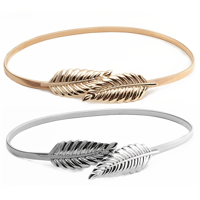 Metal Elastic Belt Stretch Leaf Vintage Thin Waist Belt For Dress Jeans