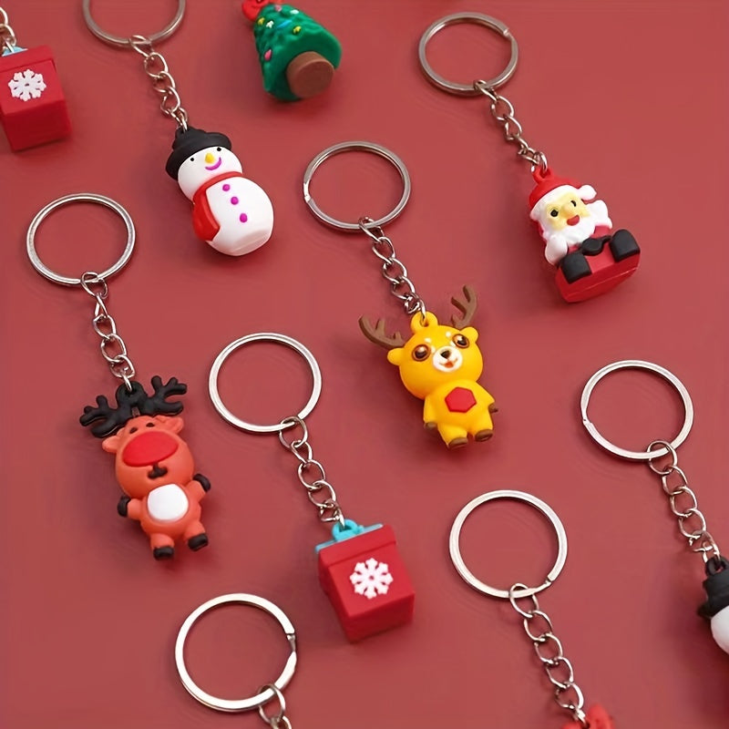 10pcs Cartoon 3D Christmas Key Chain Santa Claus Keychain Pendant