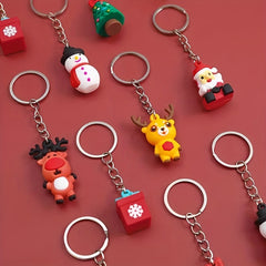 10pcs Cartoon 3D Christmas Key Chain Santa Claus Keychain Pendant