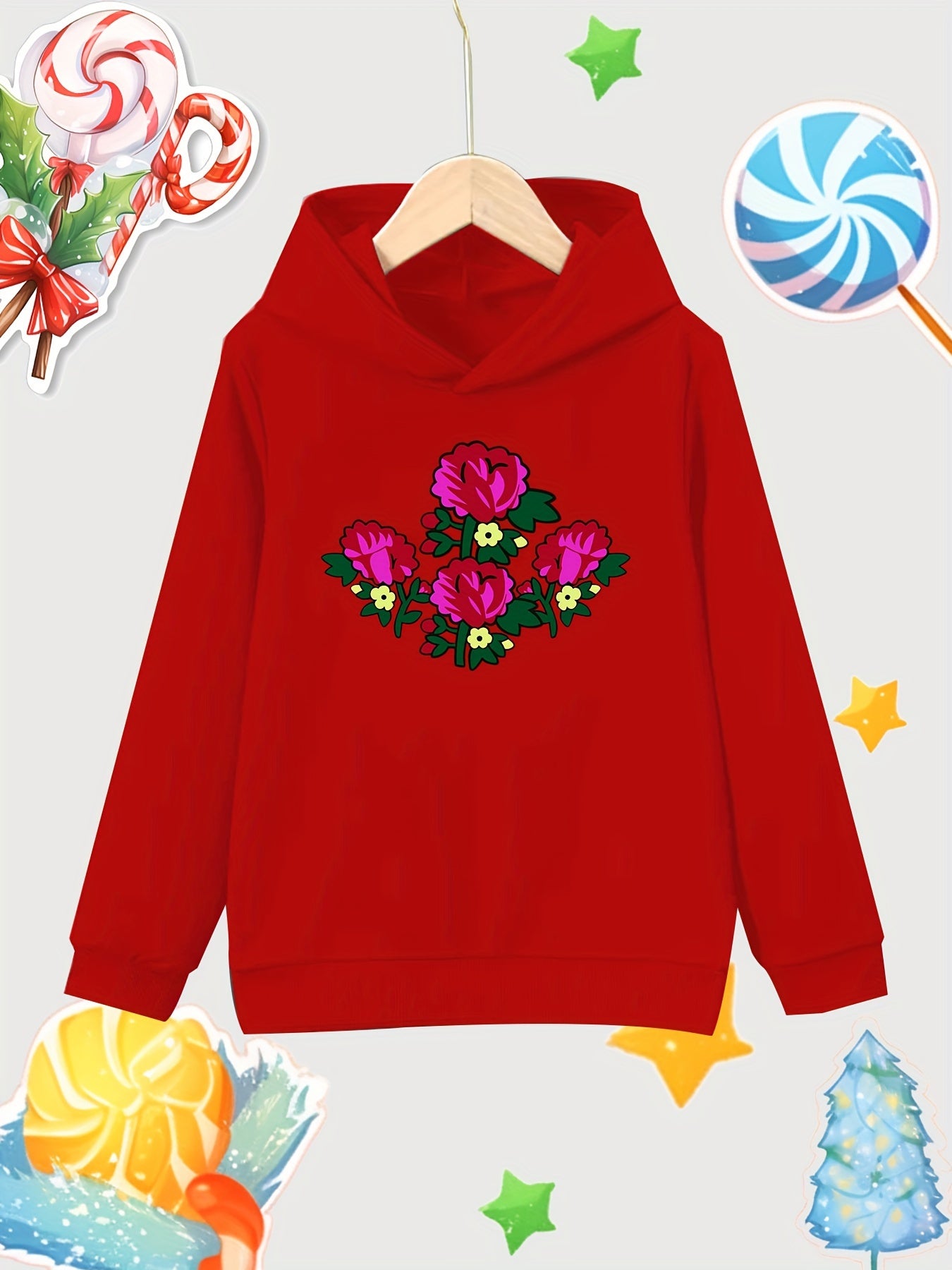 Girl's Cartoon Flowers Cotton Hoodie Sweatshirt for Outdoor