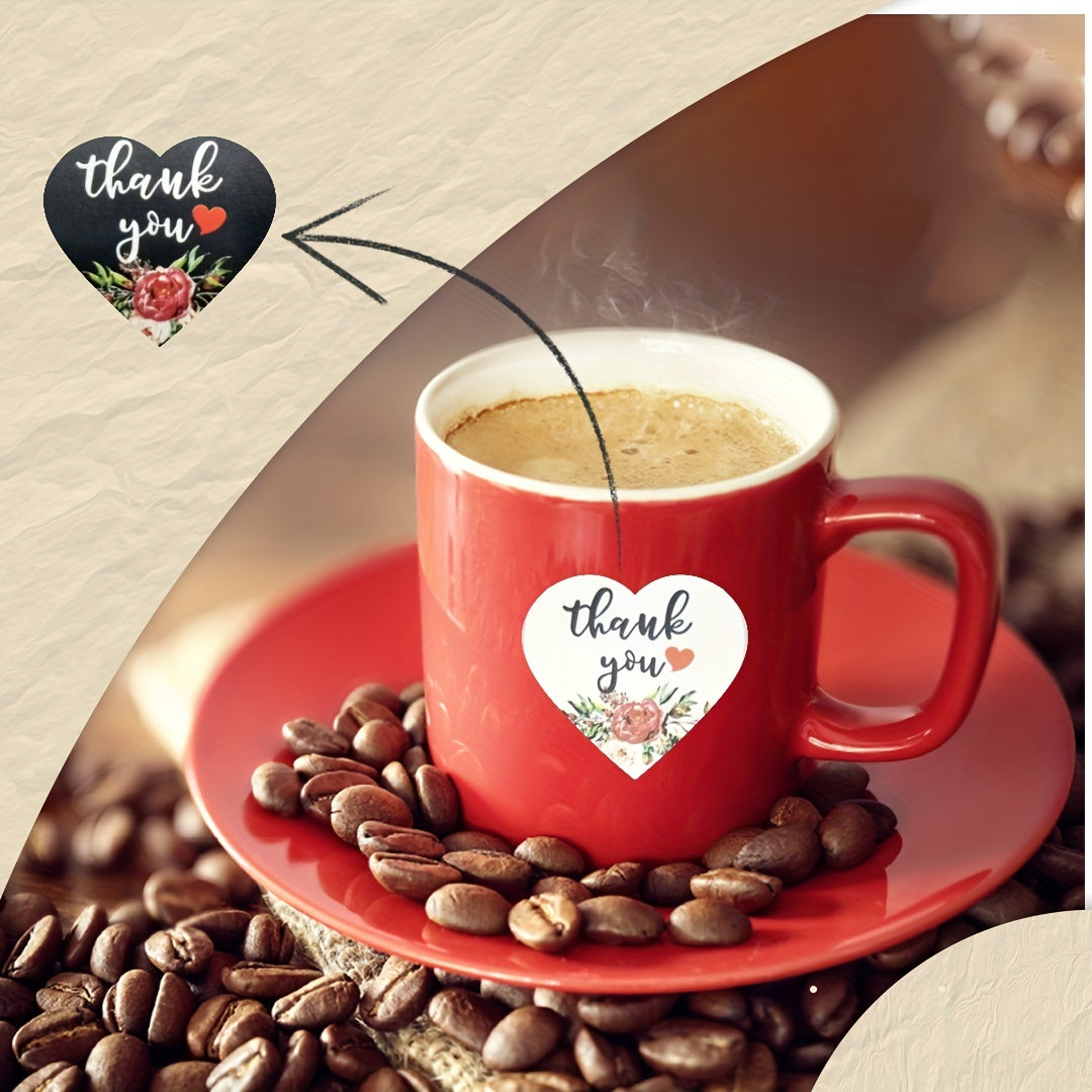 Heart Shaped Thank You Stickers Roll - 500pcs