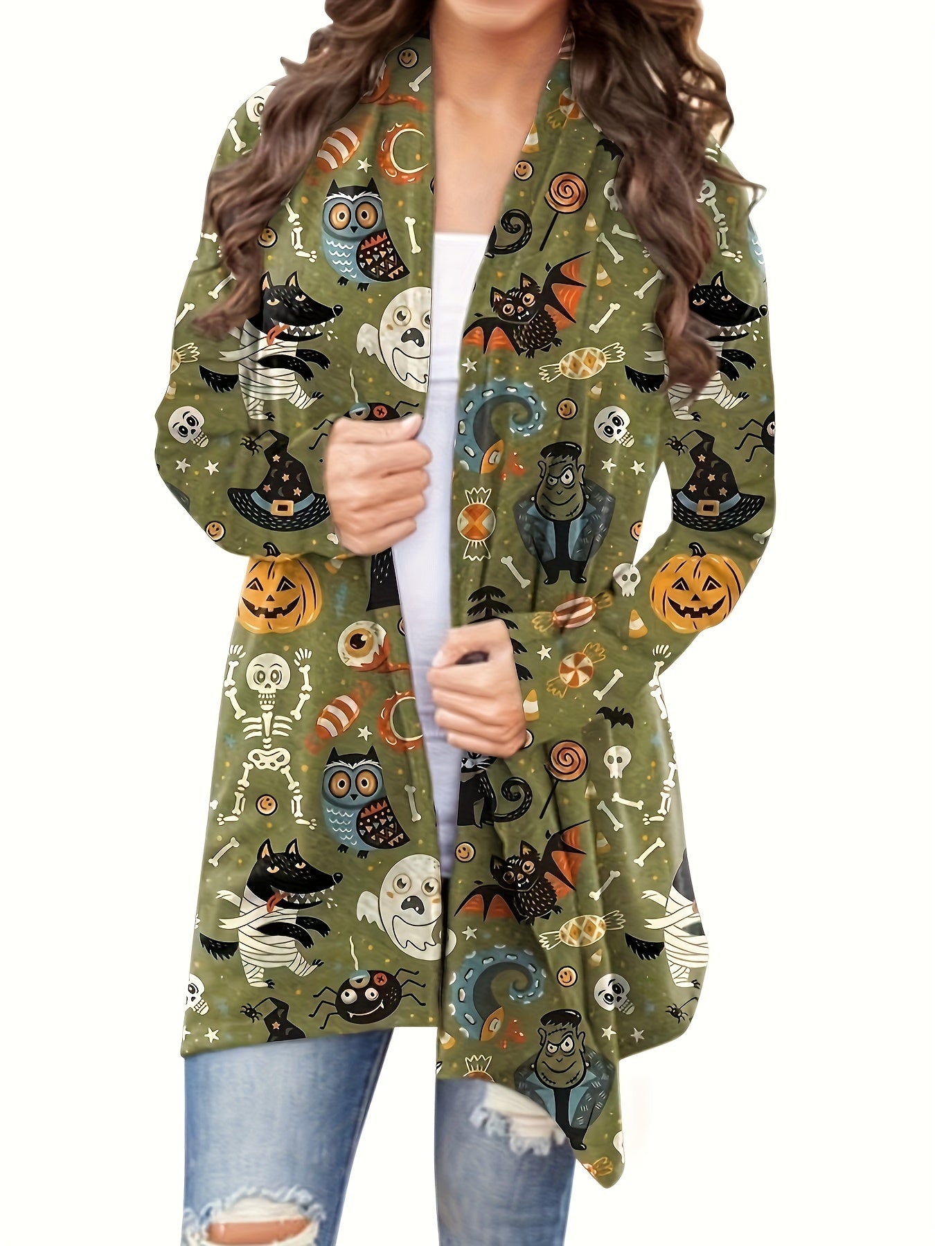 Pumpkin Print Long Sleeve Cardigan