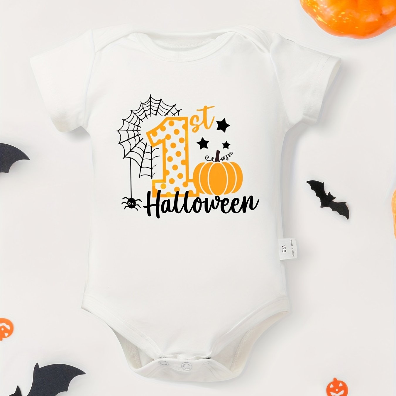 Halloween Baby Bodysuits First Halloween Letter & Pumpkin Pattern Print