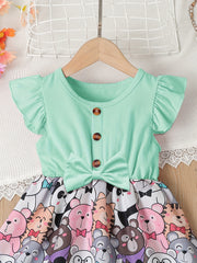 Toddler Girls Ruffle Trim Cartoon Graphic Princess Dress